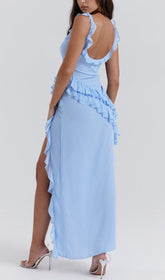SOFT Blaues Maxikleid mit Rüschen